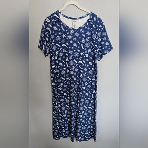 Vintage Nautical Dress Women's M Blue White Sailor Dolphin Lighthouse Starfish